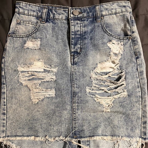 Distressed Mini Jean Skirt - Picture 1 of 5